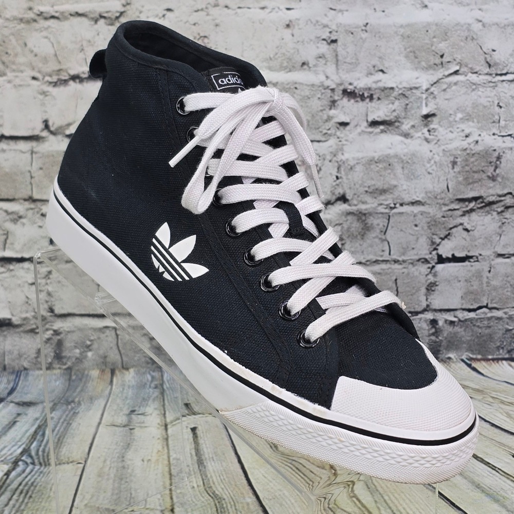 Adidas Nizza High RF Sneakers Mens 9.5 Black White Canvas Retro Skate Shoes